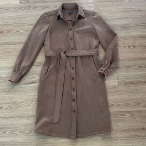 Brooks Brothers Womens Brown Faux Suede Belted Midi Shirt Dress Size 2 Fall